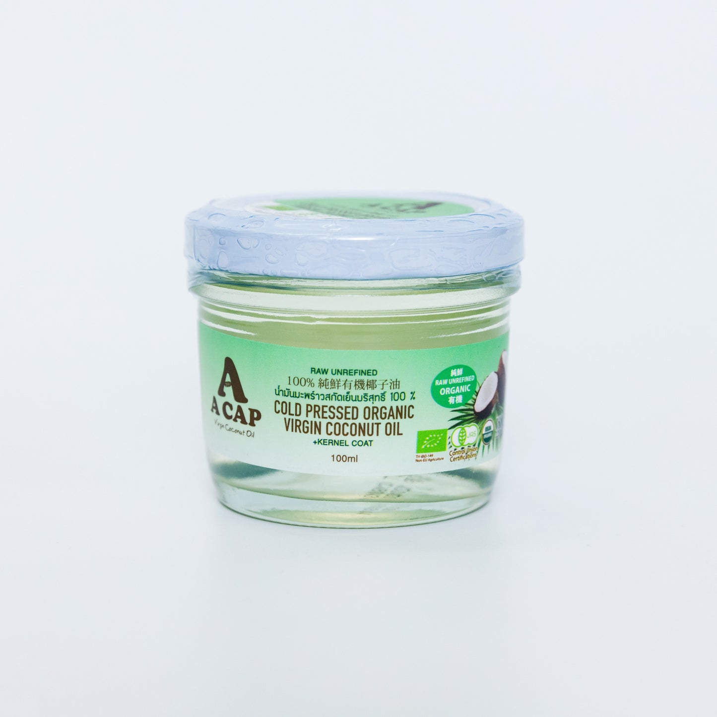 A CAP 100% Organic Raw Unrefined Cold Pressed Virgin Coconut Oil 100 ml (+Kernel Coat) USDA