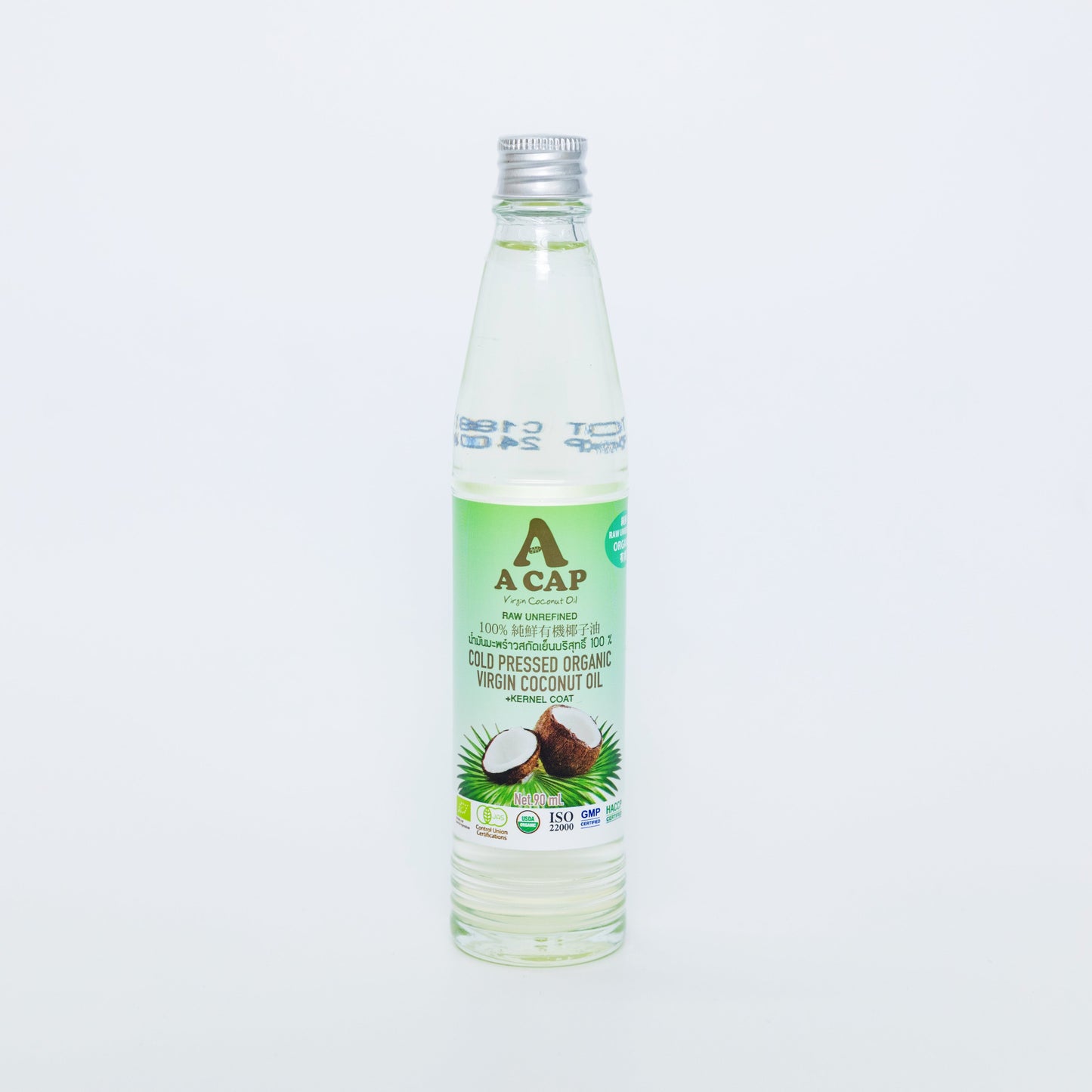A CAP 100% Organic Raw Unrefined Cold Pressed Virgin Coconut Oil 90 ml (+Kernel Coat) USDA