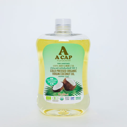 A CAP 100% Organic Raw Unrefined Cold Pressed Virgin Coconut Oil 1000 ml (+Kernel Coat) USDA