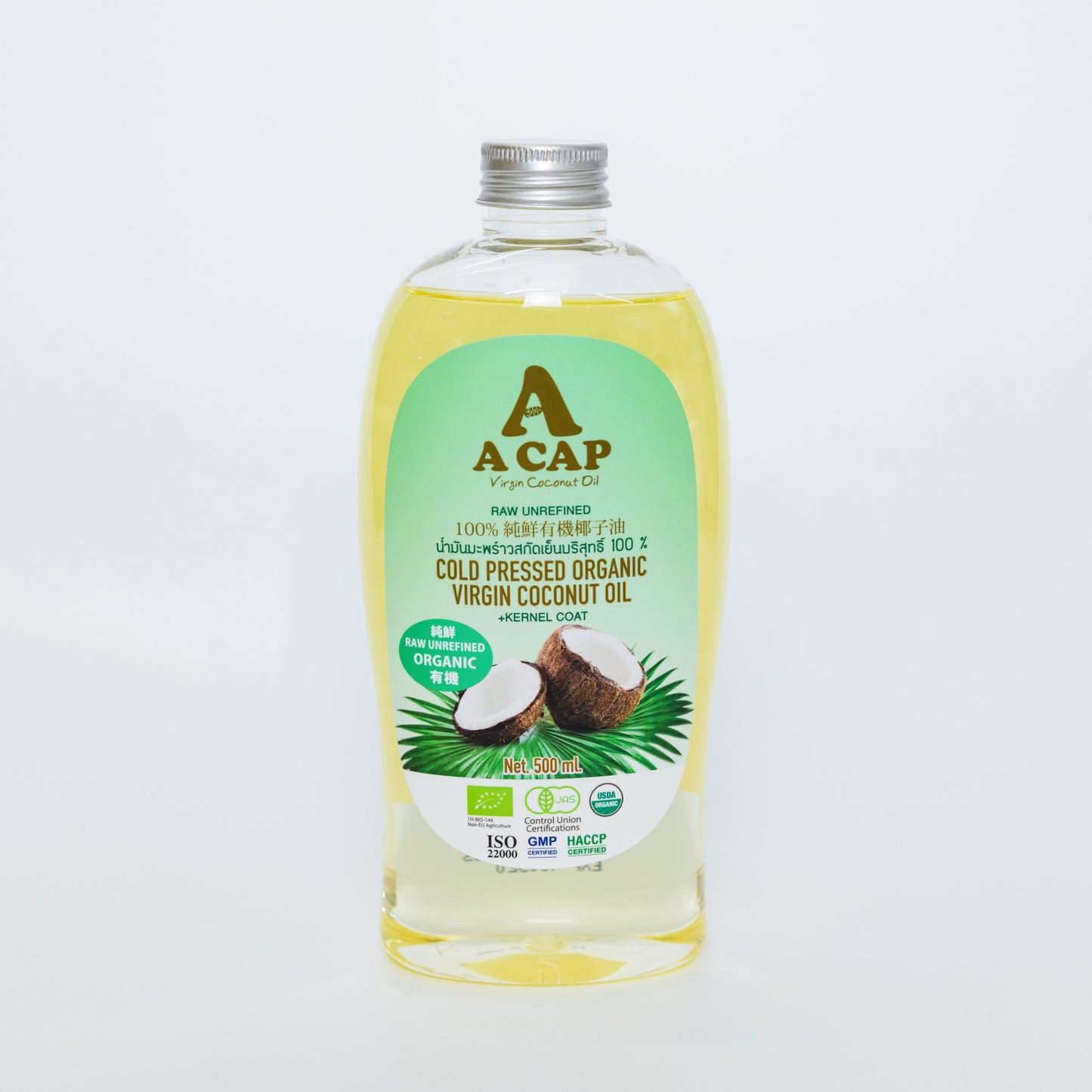 A CAP 100% Organic Raw Unrefined Cold Pressed Virgin Coconut Oil  500 ml (+Kernel Coat) USDA